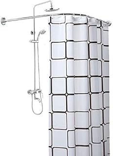 GNCCI Extendable Shower Curtain Rod No Drilling Telescopic Curved Shower Curtain Rail L Shape Adjustable Curved Tension Rod For Shower Curtain 100% Rustproof for Bathroom Corner (Size : D)