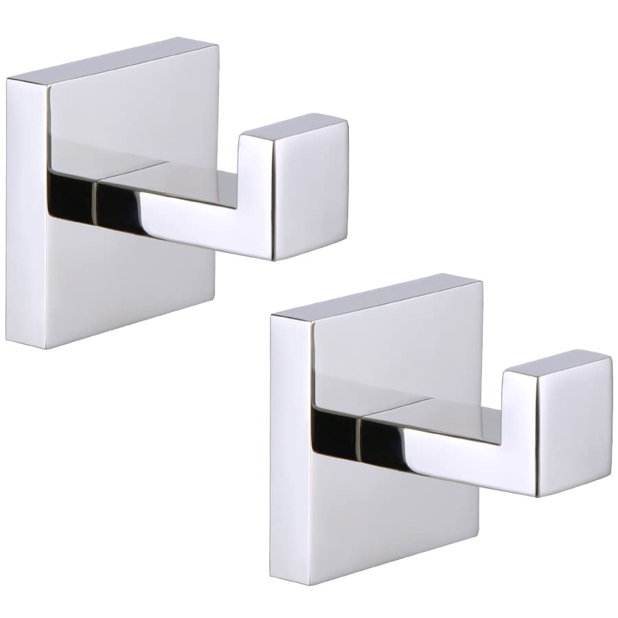 Bath Towel Hook 2 PCS, Angle Simple SUS304 Stainless Steel Bathroom Towel Holder, Square Hook for Bathrobe Coat, Wall Mount, Polished Chrome-image-19