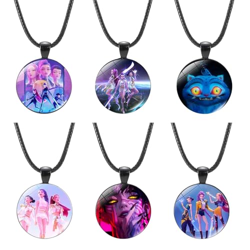 MMDOCO Lot de 6 colliers en cuir K-p0p Dem0n Hunt-ers - Noir avec motifs Hunt/rix Ji/nu et Der/Py - Cadeau pour les filles et les adolescentes - Pour tous les jours, anniversaire, fête à thème et Noël