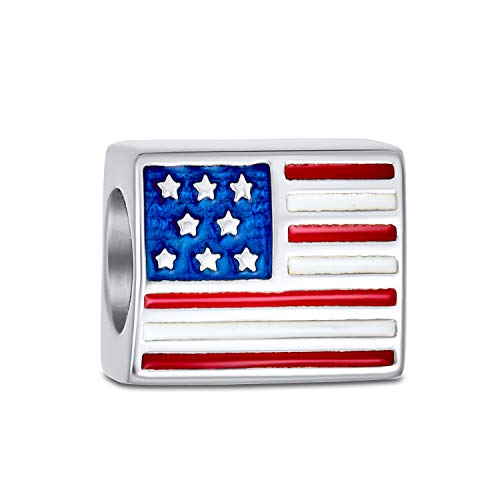 Bling Jewelry Rosso Bianco Blu Banda Americana Usa Patriottica Per Le Vacanze Stella Charm Bead Per Donne Adolescenti .925 Argento Adatto A Bracciale Europeo