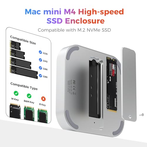 Image of 40Gbps M.2 NVMe SSD Enclosure for Mac mini M4 /Pro, Designed for Always-on Setups, External Storage Upgrade, Supports up to 8TB, Compatible with Thunderbolt 4 /3, USB4 /3.2 /3.0, Fits 2230 /2242 /2260 /2280