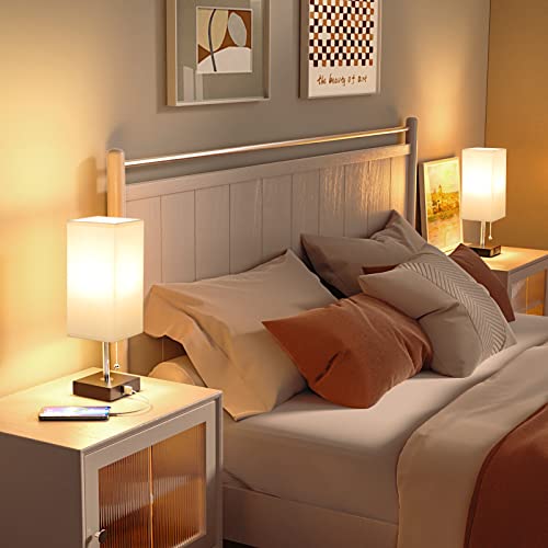 Bedside Lamps For Bedrooms Set Of 2 - Table Lamps For Nightstand With Usb Ports, Small Night Stand Light Lamp With White Fabric Shade For End Table Living Room Home Office Study Room (2 Pack) #TOP2