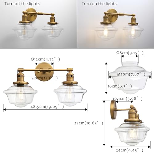 Image of Pathson 2 Lights Bathroom Sconces Hardwired Wall Sconce Lamp, Modern Wall Vanity Lights Clear Glass, Indoor Wall Painting Light Fixtures for Living Room Bedroom