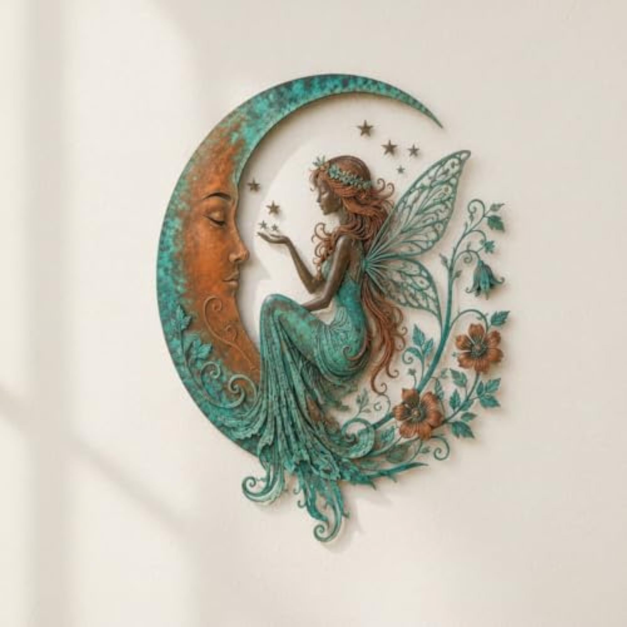 Crescent Moon Metal Wall Decor, Distressed Design