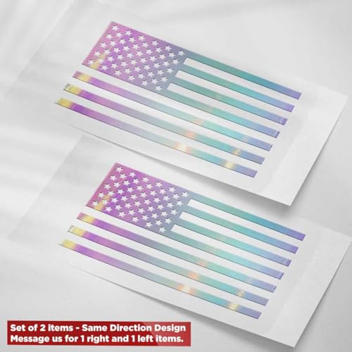 Image of American Flag Vinyl Decal USA Tactical Military Patriotic Subdued (Holographic Opal Purple Set of 2) Premium Waterproof Vinyl Decal Stickers for Car Truck RV Helmet Bumper Window Laptop Rearview