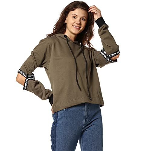 Image of Campus Sutra Women's Cotton Hooded Neck Sweatshirt