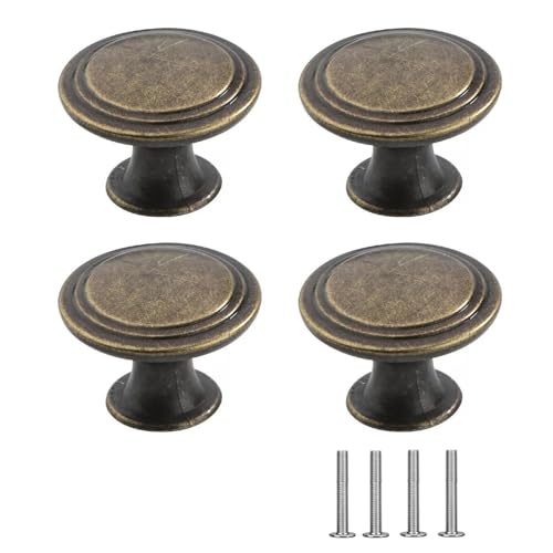 4 PCS Drawer Knobs,Antique Brass Kitchen Cupboard Handles Knob Vintage Cabinet Door Knobs,Bronze Knob for Cupboards Draws Decorative Furniture Drawers Handle with Screw Modern Minimalist Small Pulls