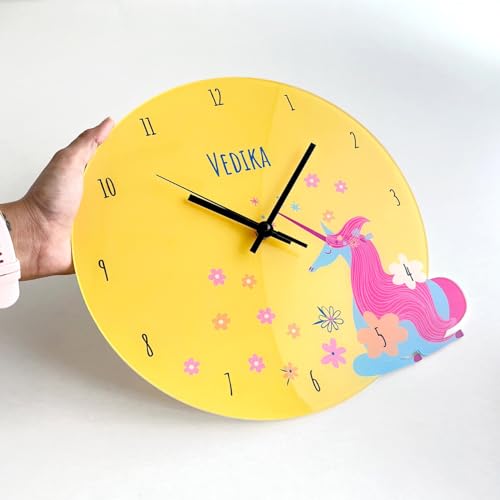 Image of Zooboo Personalized Analog Wall Clock, Custom Name Acrylic Silent Quartz Movement Wall Clock with Sleek Modern Design, Ideal for Birthdays (Design - Magical Unicorn), 30x30 cm, Multicolor