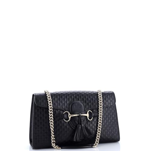 Pre-Loved Emily Chain Flap Bag Microguccissima Leather Medium, Black2