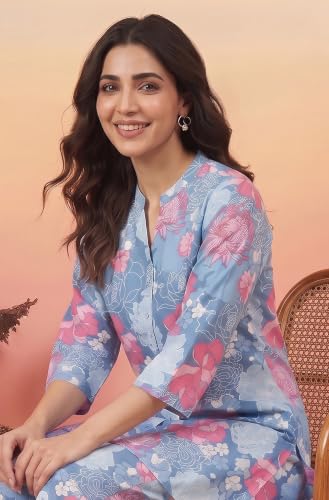 Image of Janasya Women's Pure Cotton Floral Printed Straight Co-ord Set