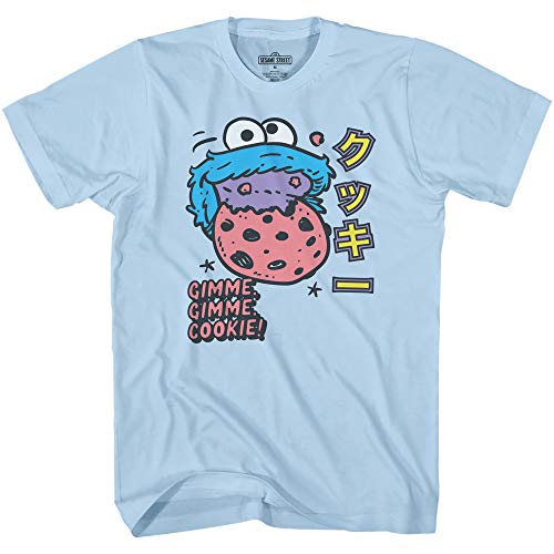 T-shirt Cookie Monster Sesame Street bleu clair coupe homme taille S avec kanji