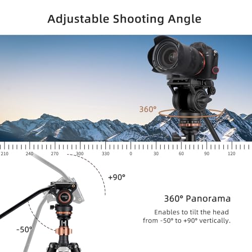 Cayer CF2451 Carbon Fiber Tripod Kit, 75 inches Video Tripod Leg with Fluid Head, 4-Section Tube Stand Convertible to Monopod for DSLR Camera, Video Camcorder, Max Load 13.2lb - Thumbnail 5