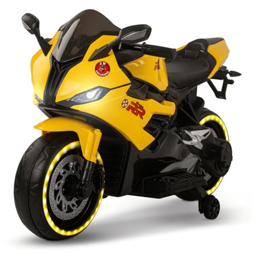 12V Kids Battery Operated Ride On Bike S1000RR with Hand Accelerator and Foot Brake (Yellow)