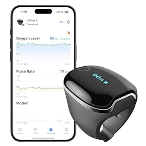 Wellue O2Ring-S Oxygen Monitor with Vibration Reminder, Bluetooth Pulse Oximeter Tracks SPO2 and Pulse Rate, 24 hrs Battery Life, 4*10 Hours Built-in Memory, Rechargeable Pulse Ox with Free PC & APP