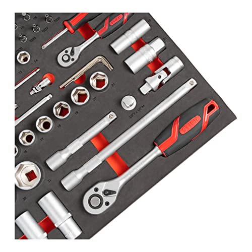 STIER Werkstatt- und Schrankwagen mit 3 Schubladen, bestückt 92-teilig, Werkzeuge in Weichschaumeinlage (EVA), Tragkraft 200kg – Bild 8