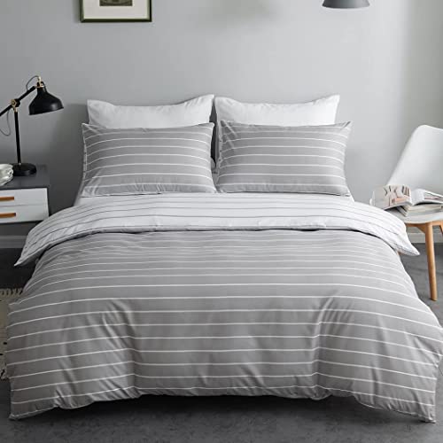 Lekesky Double Duvet Cover Set, Grey Bedding Set, Stripe Print Double Duvet Set (1x Duvet Cover - Image 3