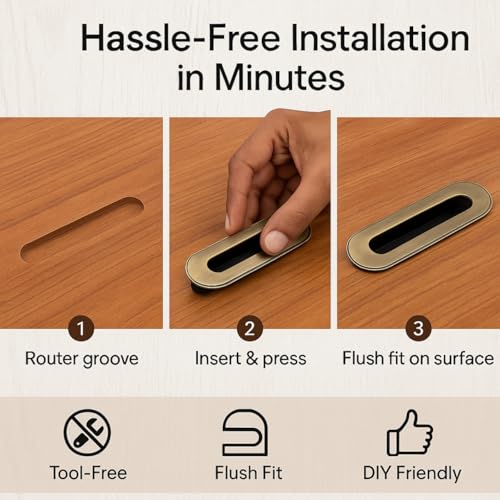 Image of Atom 5 Inches Sliding Concealed Wardrobe Door Handle | Brass Antique Handle for Wardrobe, Cupboard, Drawer, Kitchen Cabinet, Almirah & Sliding Doors (Set of 2, CH-317) | Door Handles for Home