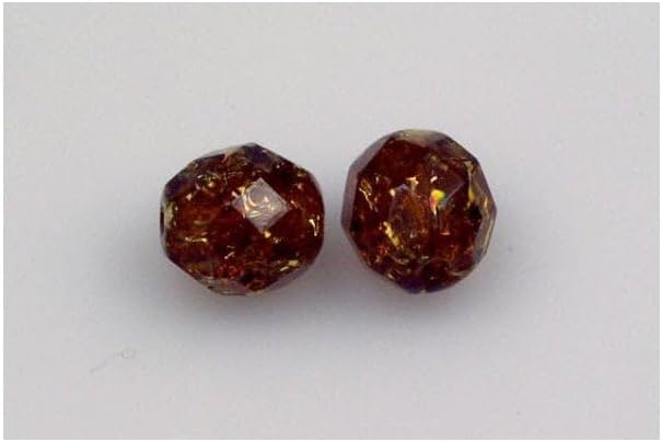 Outlet 10g Faceted Round Fire Polished Beads, 8 x 8 mm, Transparent Brown Cracked (10110-85500), Glass, Czech Republic