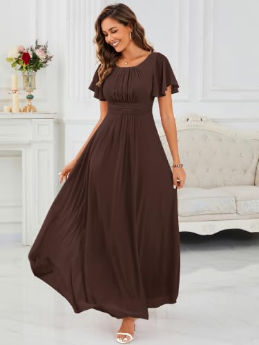 Image of Ever-Pretty Women's Spring Elegant Round Neck Short Sleeve Chiffon Empire Waist Floor Length Formal Dresses Bridesmaid Dress