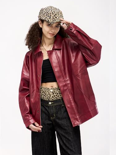 Aelfric Eden Faux Leather Jacket Oversized Vintage Motorcycle Jackets Moto Coats Unisex Streetwear Jacket Burgundy3