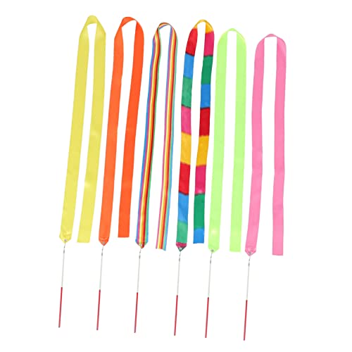 WHAMVOX 2m Artistic Gymnastics Ribbons 6pcs Set Colorful Dance Streamers for Kids Non-Slip Handle for Rhythmic Dancing and Performance