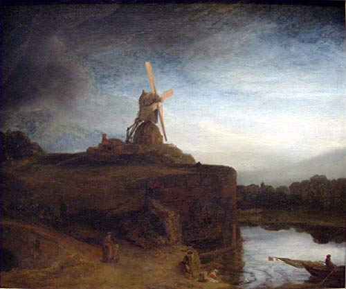 Rembrandt Le moulin à vent paysage huile sur toile peinture faite main par des peintres