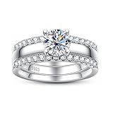 AimiIee Moissanite Engagement Rings Wedding Band 1.45cttw D Color VVS1 Clarity Round Brilliant Cut S925 Sterling Silver Wedding Rings Bridal Sets for Women with Certificate Size 6
