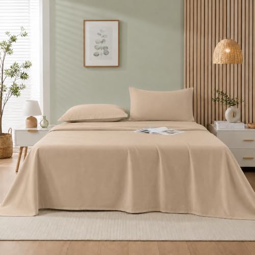 Image of Cortina Cloud Cotton King Size Bedsheet with 2 Pillow Covers | Super Soft, Breathable & Skin-Friendly Bedsheet for Double Bed King Size with Solid Design | (270x250 cm) (Beige, King)