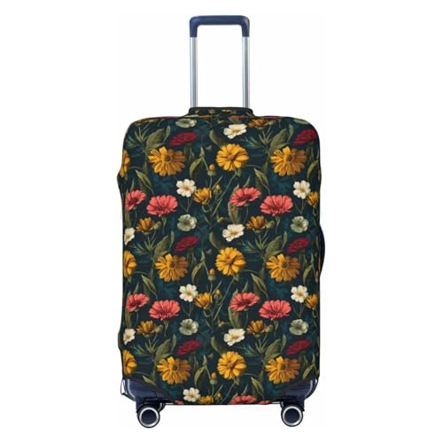 Yellow Red Botanical Flowers Dark Elastic Travel Luggage Covers Dustproof Scratch-Resistant Suitcase Protector Fit 22-24 Inch