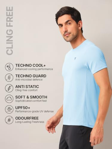 Image of TECHNOSPORT Men's Slim Fit Polyester Activewear Sports T-Shirt with Moisture-Wicking Comfort for Workout, Running & Gym