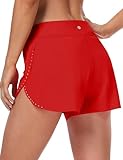 HeyNuts My Pace Running Shorts for Women, Mid Waisted Reflective Athletic Shorts Lined Workout Shorts 3' True Red M(8/10)