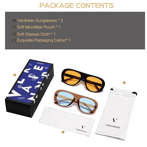 Image of VANLINKER Oversized Retro Aviator Sunglasses for Women Men Chic 70s Vintage Style Trendy 2026 Chunky Sun Glasses VL9865