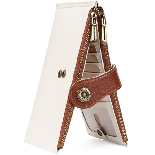 Women's Wallet RFID Large Size Bifold Multi Card Wallet Case with Zipper Pocke Credit Card Holder for Women Beige Brown