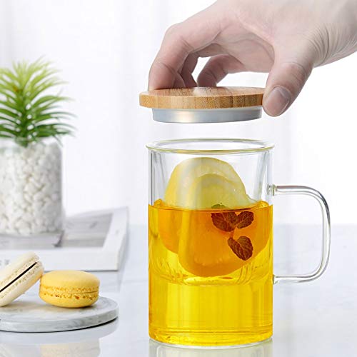 Vasos de cristal con tapa de bambú set de 2 tazas de vidrio multifuncionales 6