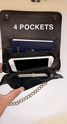 MENS MOTORCYCLE TRUCKER BLK BIKER BIFOLD GENUINE LEATHER SILVER CHAIN WALLET4