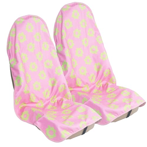 Image of Car Seat Cover Protector Front Seats,for Gym Workout,Running,Swimming,Beach and Hiking,Waterproof Sweat Towel Bucket Seat Covers for Cars SUV Trucks (Flower and Pink, 2Pcs)