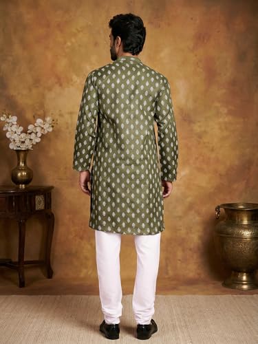 Image of Amazon Brand - Tavasya Men Floral Printed for Regular Fit Kurtas | Ethnic Wear | Festive | Cotton Blend | Knee Length