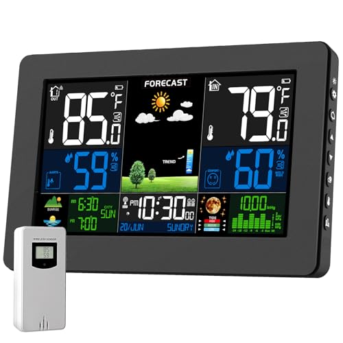 Weather Station Wireless Indoor Outdoor, Digital Thermometer with Remote Sensor, HD Home Weather Stations with Temperature Humidity, Weather Forecast, Atomic Clock, Barometric Pressure