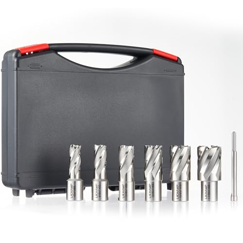 Image of Lichamp Annular Cutter Set - M2 HSS Magnetic Drill Bits Kit for Hard Steel, 6-Piece (1/2" to 1-1/16" Diameter) with Storage Case, 1" Cutting Depth for Mag Drill Press