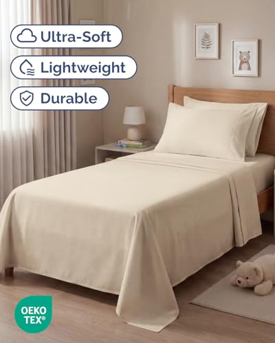 Image of Twin 4 Piece Bed Sheet Set - Comfy, Breathable & Cooling Sheets - Wheat | Ultra Soft Hotel Luxury Bedding Set with 8-16 Inch Deep Pockets, 1 Flat & 1 Fitted Sheet & 2 Pillowcases, Wrinkle & Fade Free
