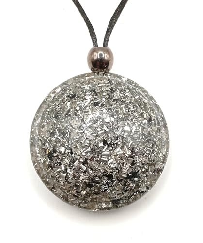 Orgonita colgante MEDALLÓN (6 colores), potente colgante de Orgonite auténtico, collar protector, colgante de Orgón, piedra orgonita, artesanal y auténtica, colgante para mujer y hombre (Plata)