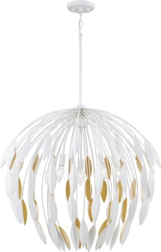 Capital Lighting 351851WE Artisan Nature Garden-Inspired Cascading Leaves Pendant Ceiling Light, 5-Light 300 Total Watts, 26" H x 28" W, Matte White