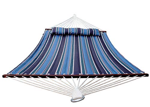 HENG FENG Hammock Quilted Fabric with Detachable Pillow and Double Size Spreader Bar Heavy Duty, Blue Stripe