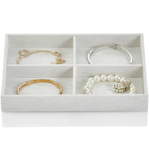 Vlando 4 Grids Bracelet Jewelry Tray, Small Drawer Jewelry Organizer, Stackable Trays, Soft Lining DIY Combinations - White White 4 Grids