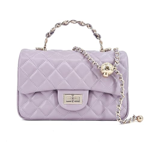Image of M-ioi-M Small Quilted Crossbody Bags for Women,Leather Shoulder Bag with Gold Chain Strap,Metal Top Handle Flap Evening Purse
