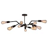 Unitary Brand Antique Black Metal Steel Art Semi Flush Mount Ceiling Light with 12 E26 Bulb Sockets 720W Painted Finish