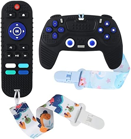 THOOKE Remote Teether for Baby, 2Pcs Silicone Teething Toys for Infant Toddler 0-12 Months, Game Control Chew Gel Gifts for Newborn Kids/Boy/Girl, BPA Free Freezable Relief Molars Gums Pain