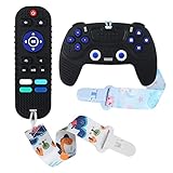 THOOKE Remote Teether for Baby, 2Pcs Silicone Teething Toys for Infant Toddler 0-12 Months, Game Con