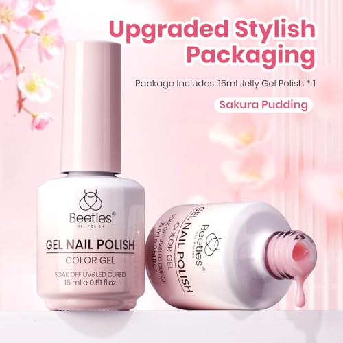 Image of Beetles Milky Pink Gel Nail Polish - Sakura Pudding 15ML Nude Pink Gel Nail Polish Base Color Nail Concealer Sheer Translucent Nail Polish Soak Off UV French Nail Art Salon DIY at Home Gift for Women