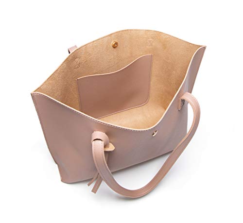 Dreubea Bolsa de ombro feminina de couro sintético macio, bolsa de mão de grande capacidade com borl